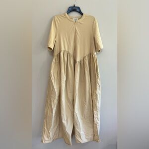 COS Oversized Cotton Poplin Asymmetrical Maxi Dress in Tan/Beige, size M